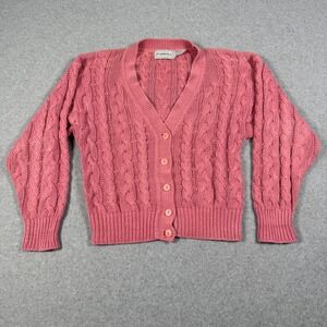 Vintage Forenza Sportswear Pink Cable Knit Cardigan Sweater Ramie Cotton Small